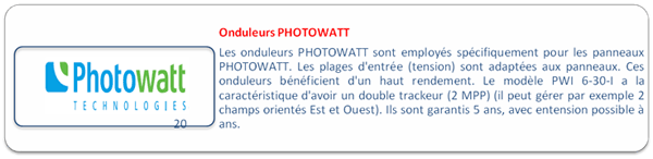 Onduleurs SMA et Photowatt